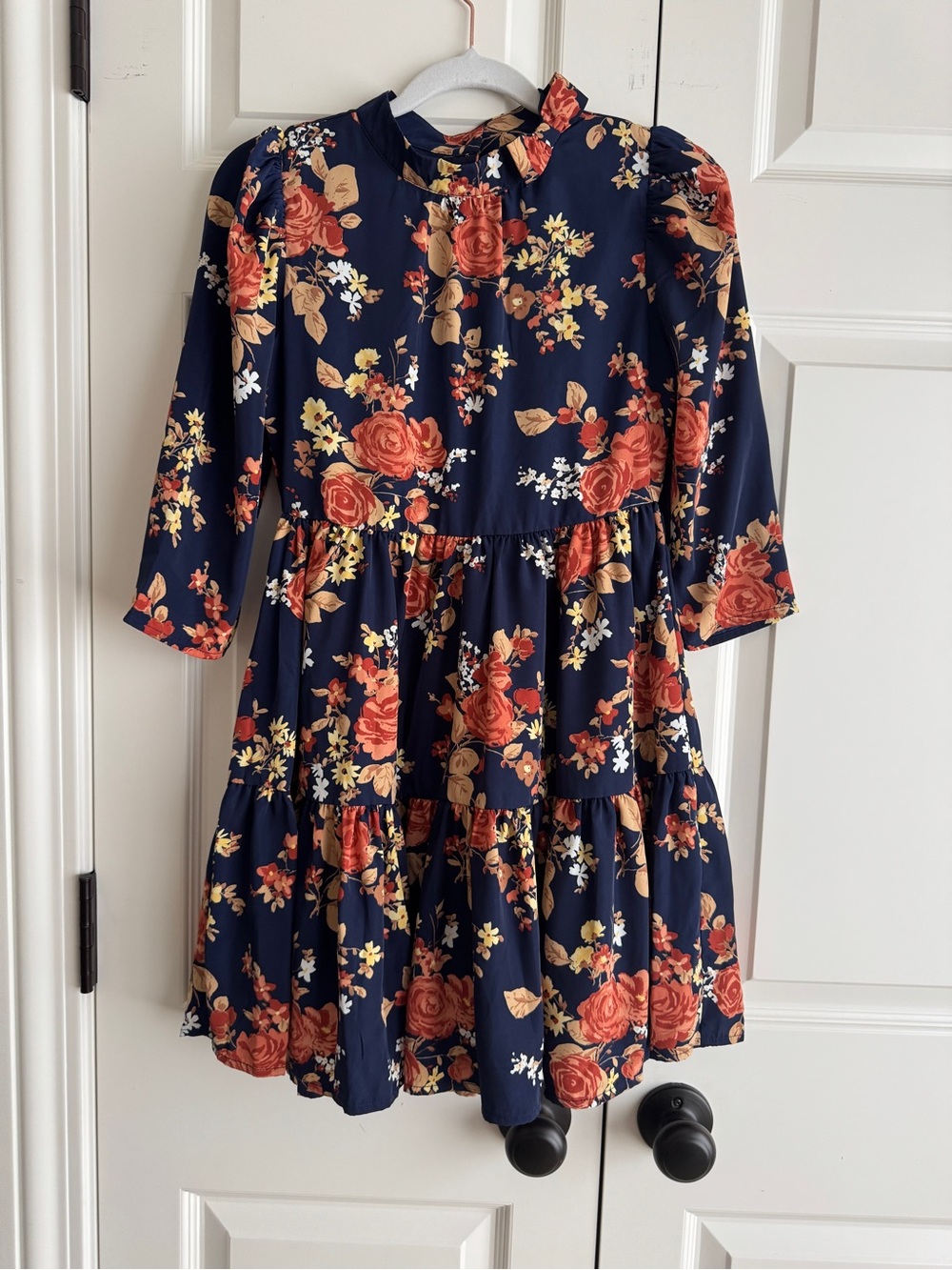 Janie and Jack NWT Navy Floral Long Sleeve Tiered Dress Girls Size 12